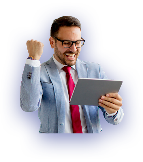 proven audit and assurance process - happy businessman looking at tablet