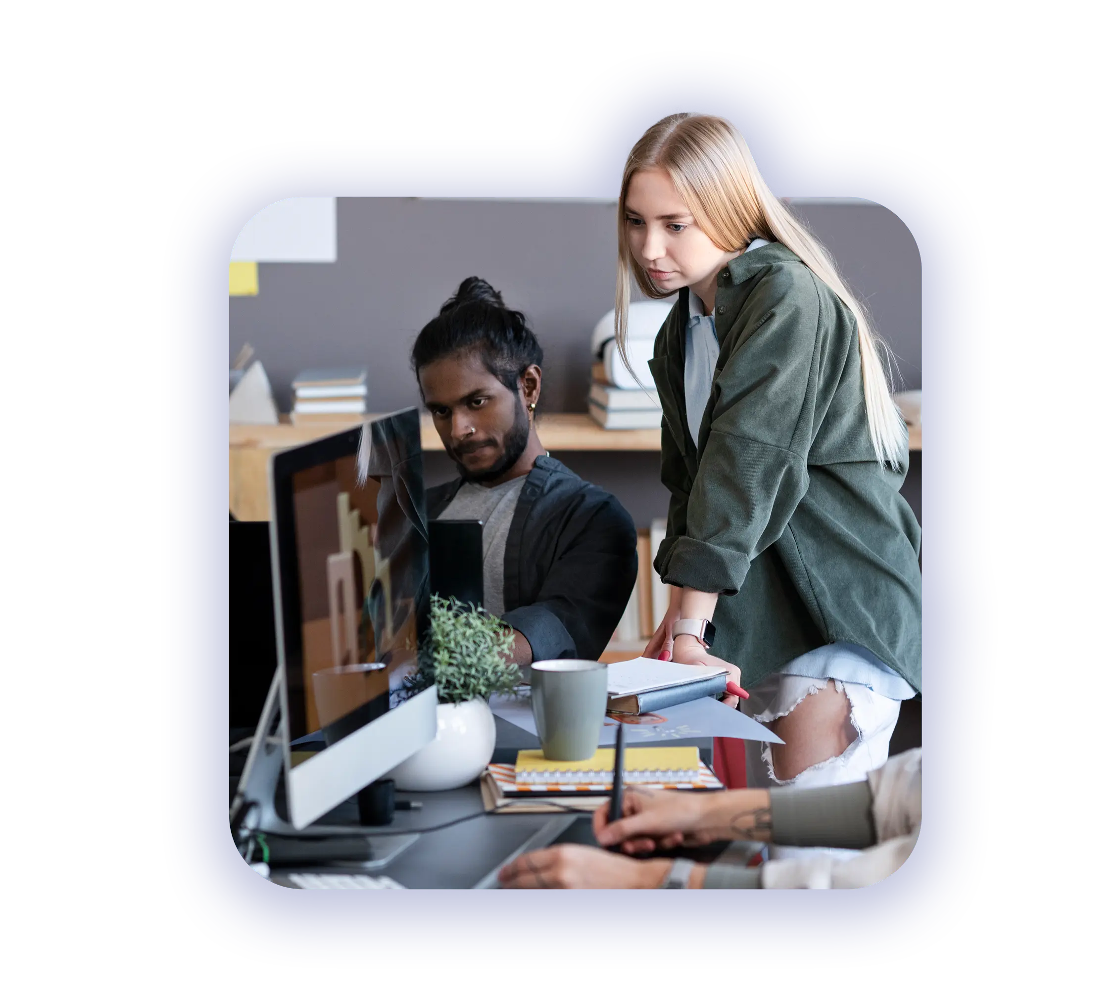 Outsource Creative Services a male and female sales staff looking gloomy over their low sales