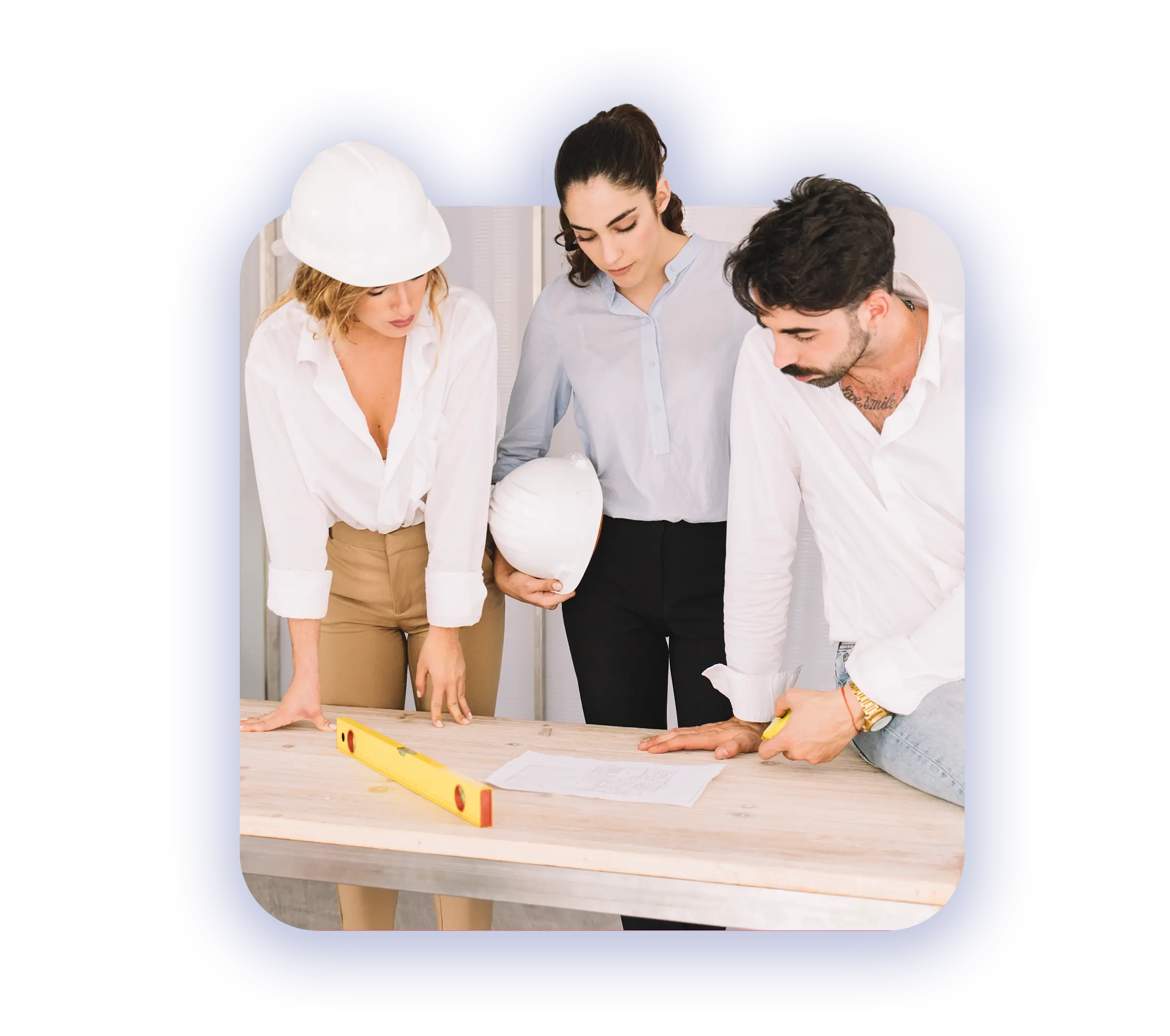 Proactive Facilities Management two female architects and a male engineer discuss the remaining project phases