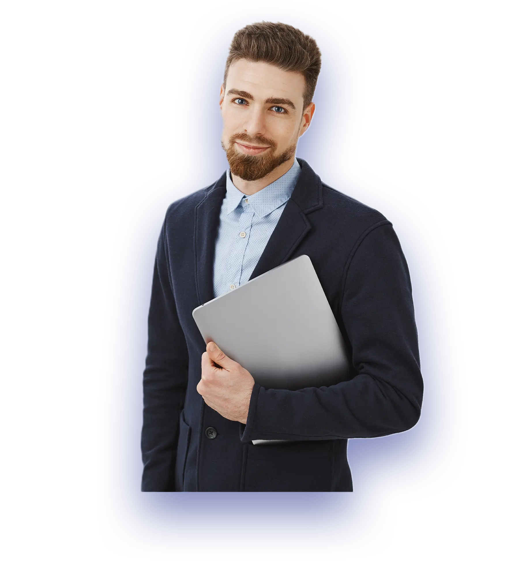 Seamless Financial Planning Back-office - male financial planner holding a laptop for strategic investment planning with client