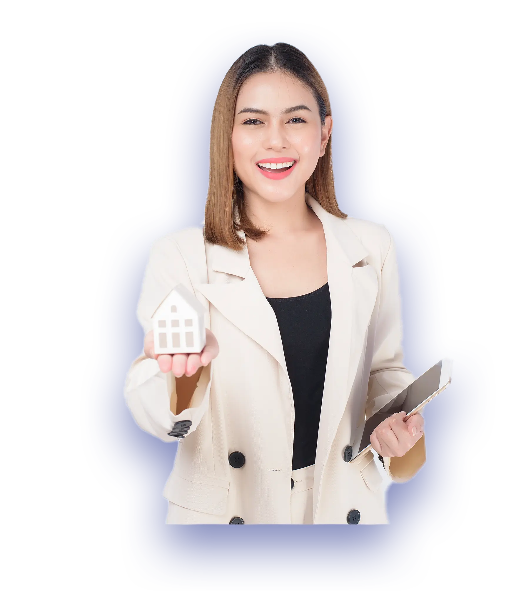Streamlined Mortgage Support Solutions - female mortgage broker holding a tiny model of a house