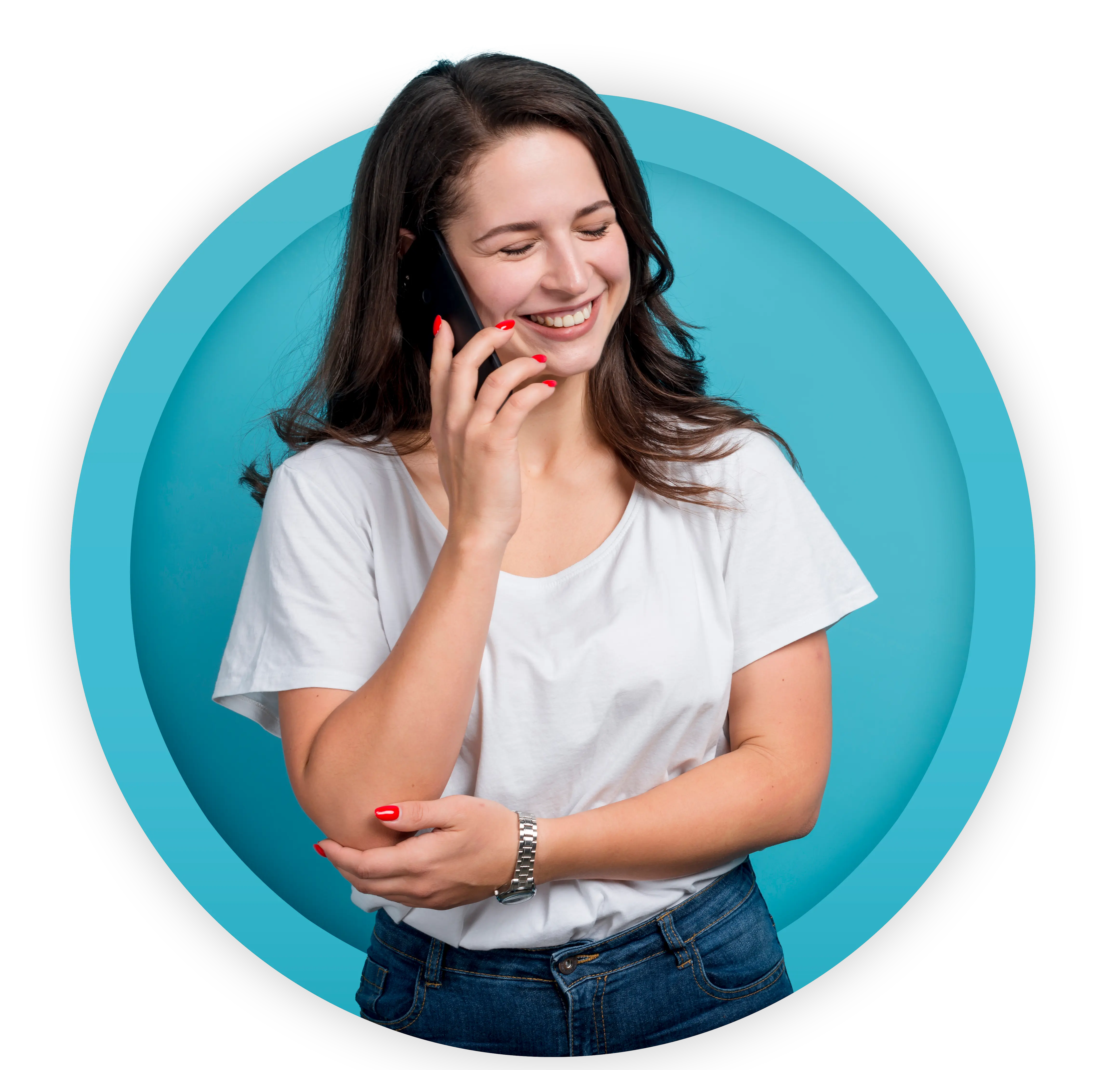 start your outsourcing journey a potential female client is happily talking on the phone